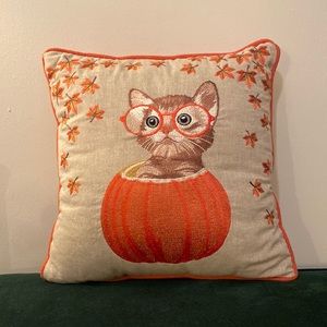 11x11 Fall Cat in Pumpkin Pillow